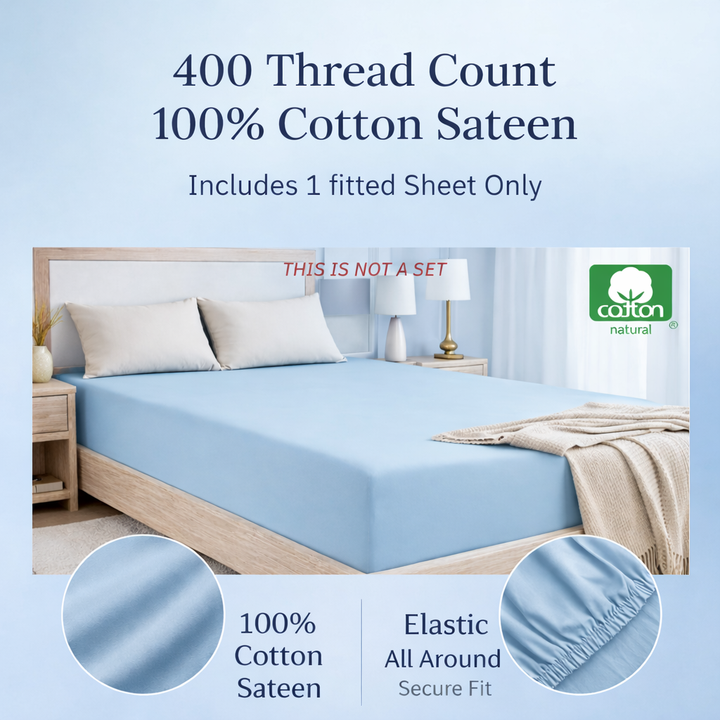 Queen Size Fitted Sheet - Light Blue - Image 2