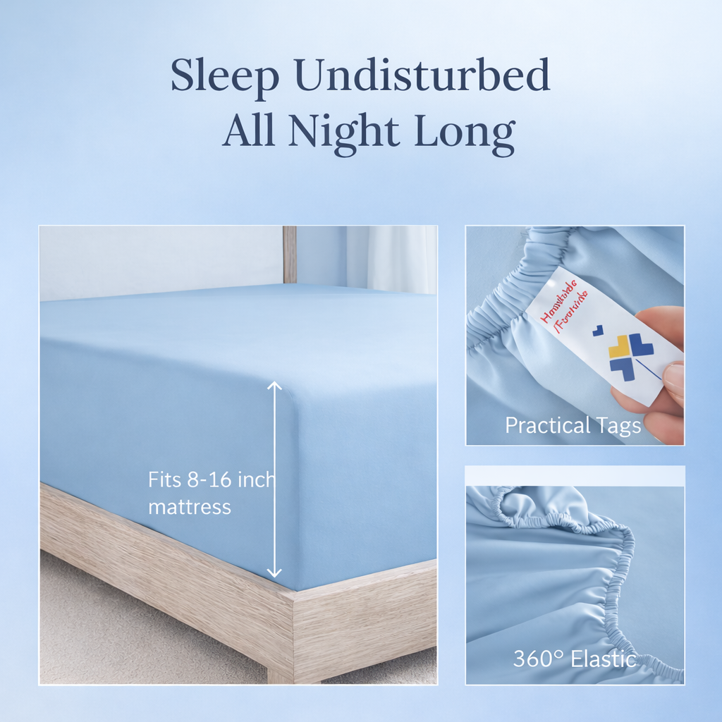 Queen Size Fitted Sheet - Light Blue - Image 3
