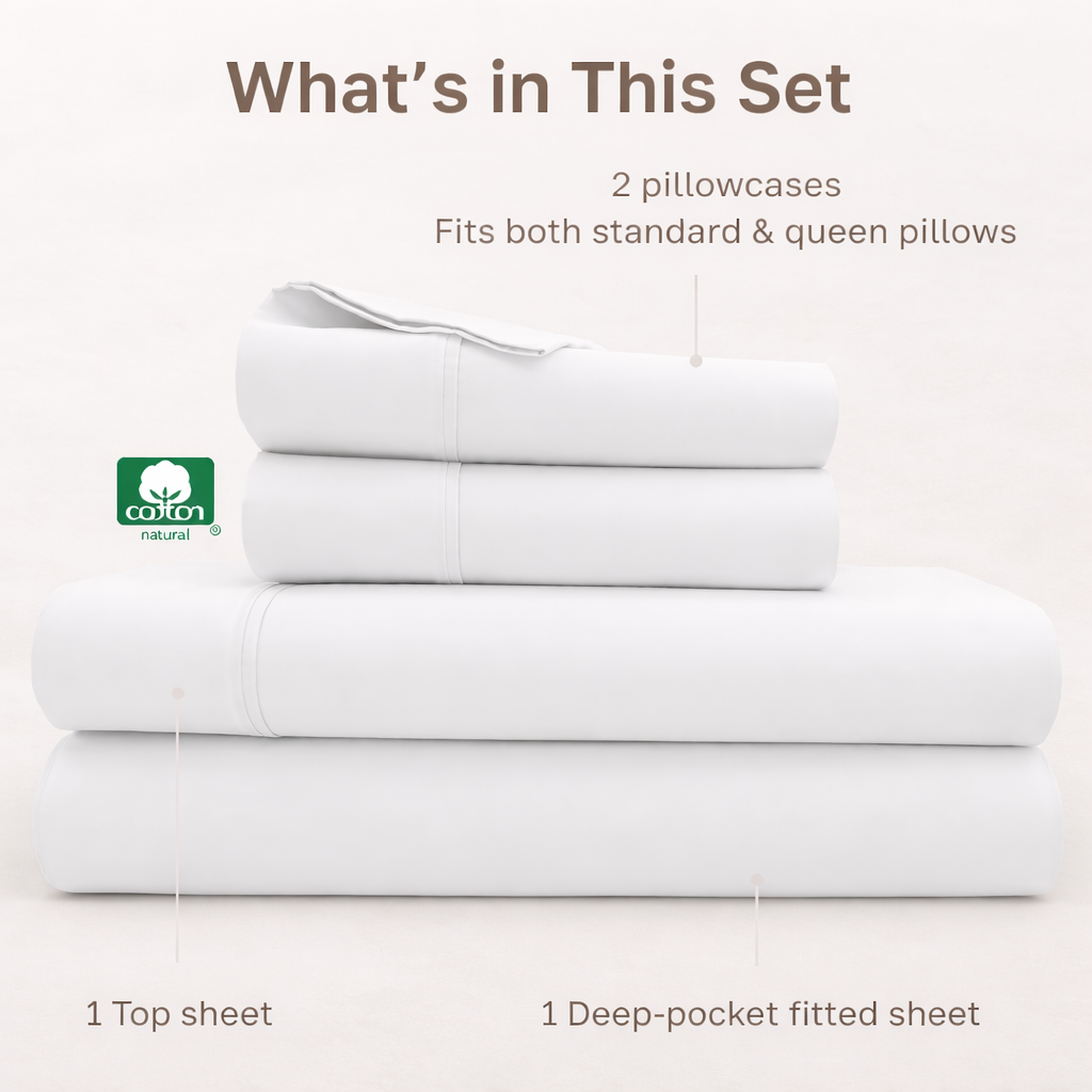 King Size 4 Pieces Sheet Set - Ivory Colour - Image 2