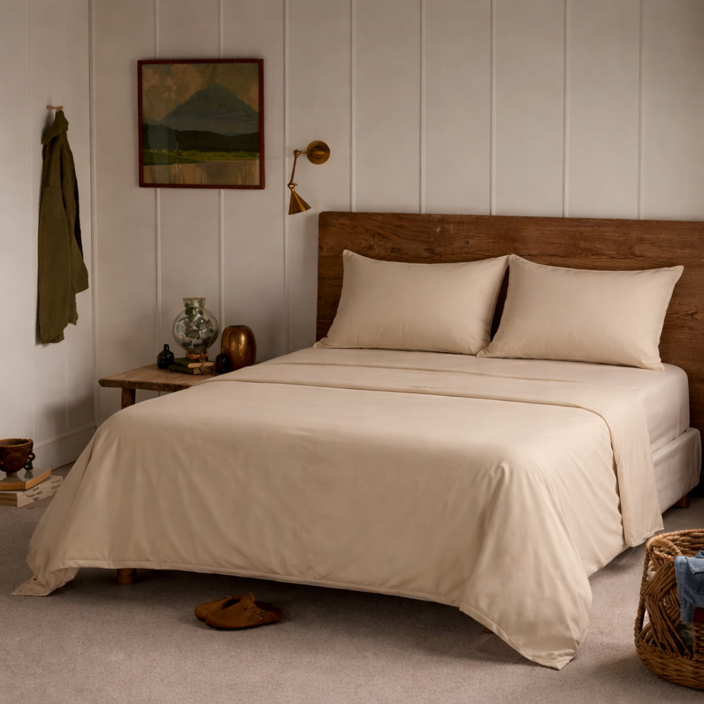 Queen Size 4 Pieces Sheet Set - Beige Colour