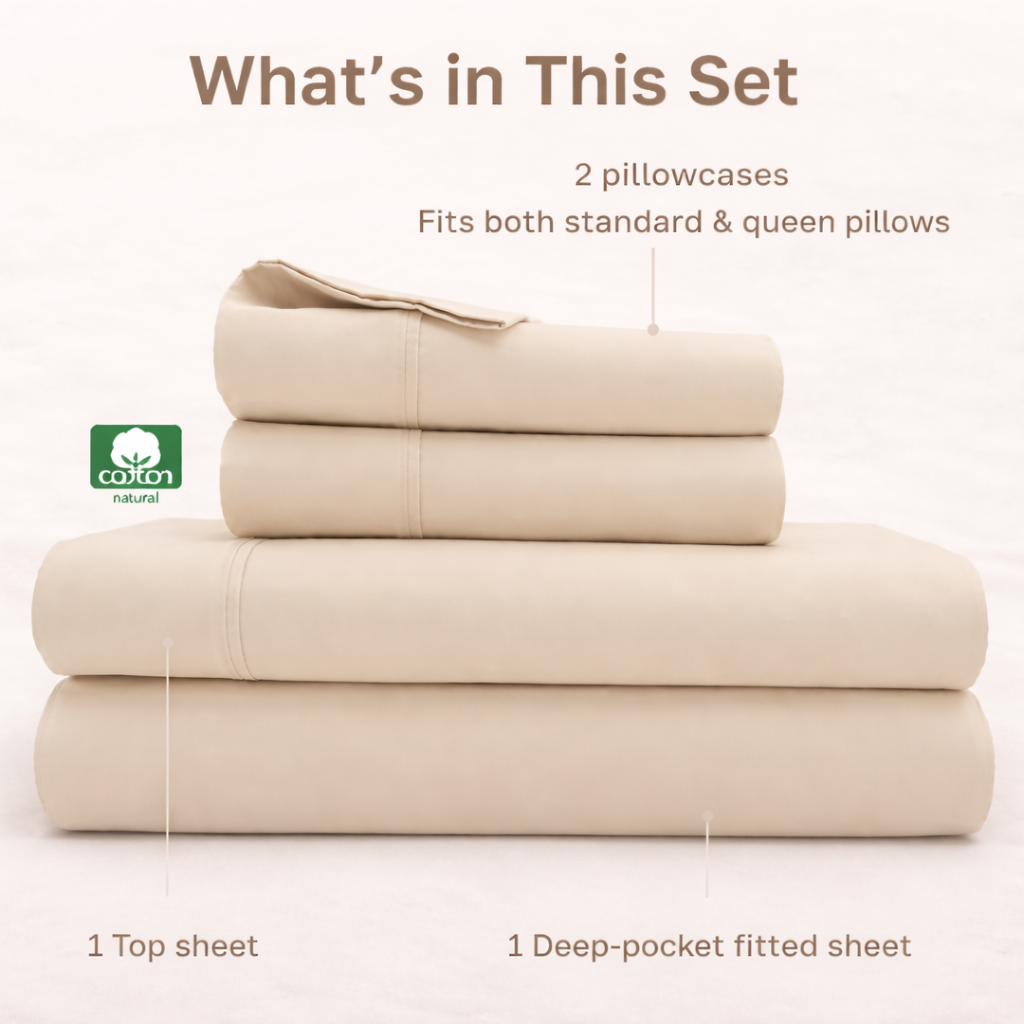King Size 4 Pieces Sheet Set - Beige Colour - Image 2