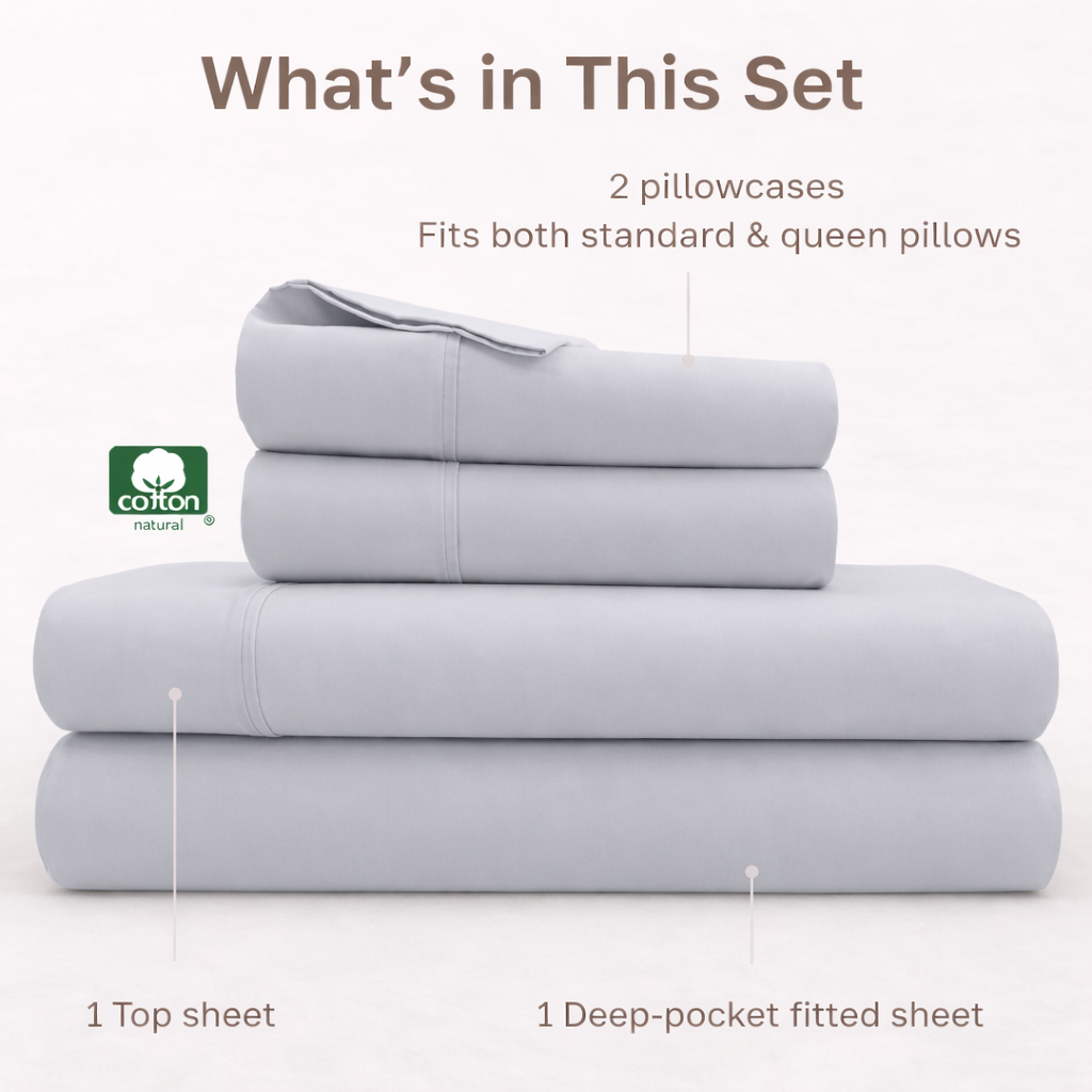 King Size 4 Pieces Sheet Set - Grey - Image 2