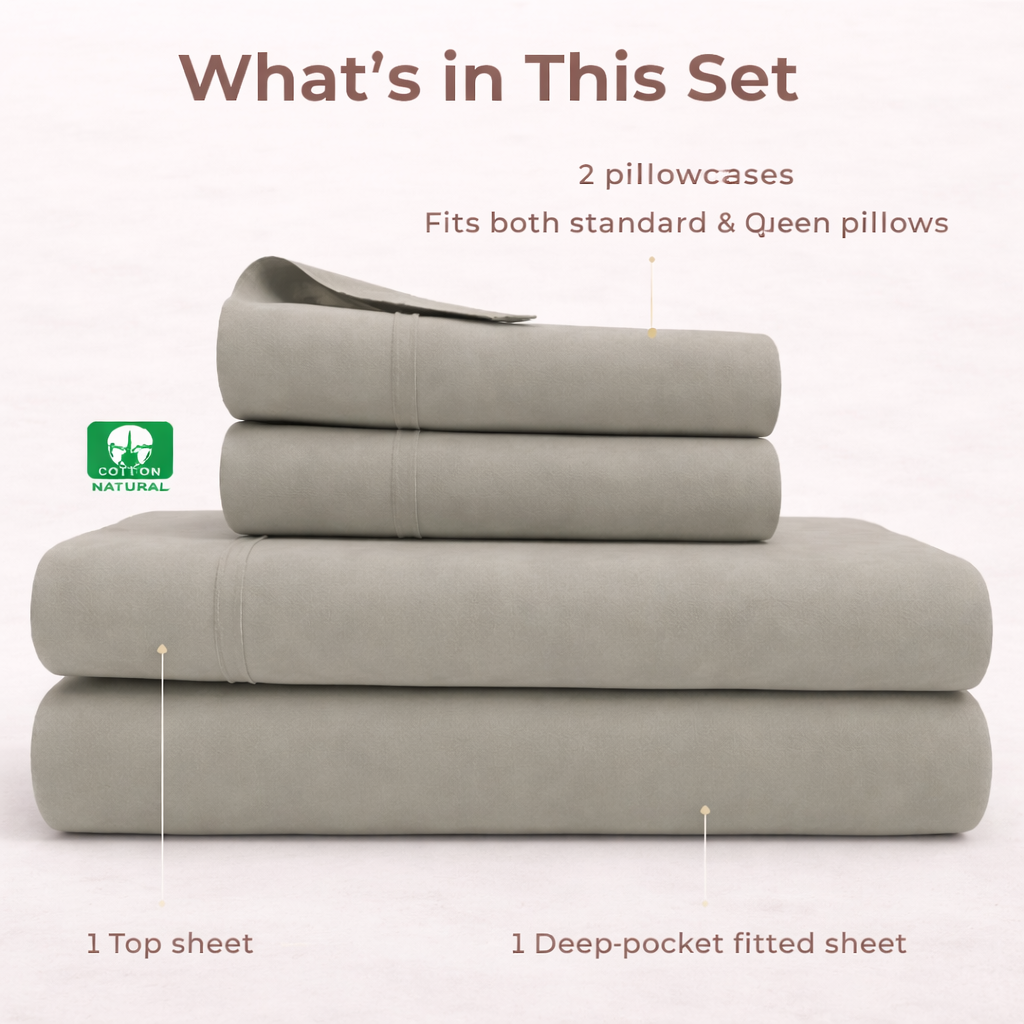 Queen Size 4 Pieces Sheet Set - Taupe - Image 2